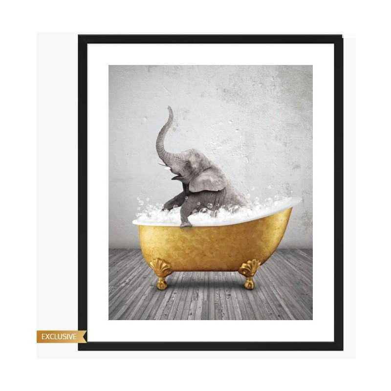 Bathtub Animals Elephant Gold Wall Art