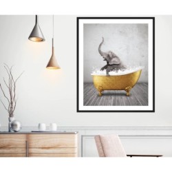 Bathtub Animals Elephant Gold Wall Art