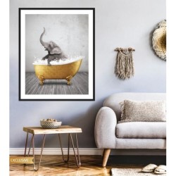 Bathtub Animals Elephant Gold Wall Art