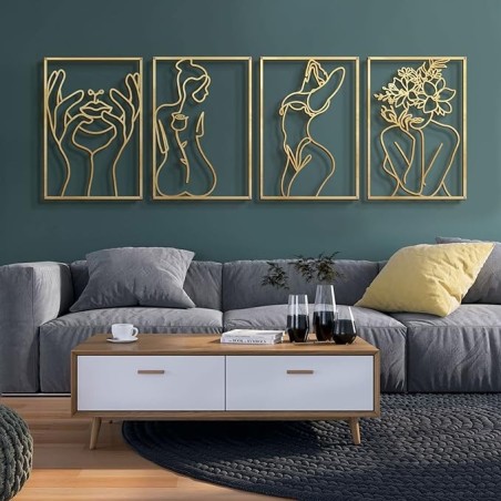 Glamativity 4 Pack Gold Wall Art Decor, Minimalist Decor Single Line Art Wall Decor