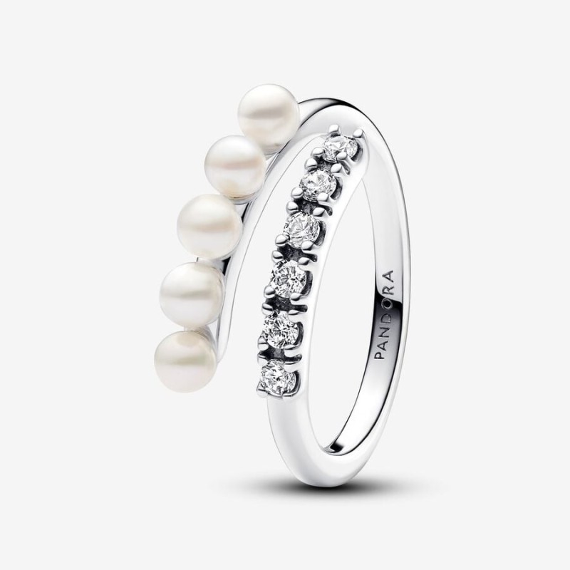 Treated Freshwater Cultured Pearls & Pave Open Ring