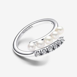 Treated Freshwater Cultured Pearls & Pave Open Ring