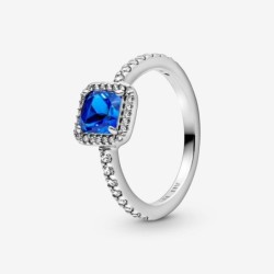 Blue Square Sparkle Halo Ring