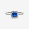 Blue Square Sparkle Halo Ring