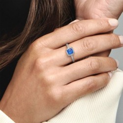 Blue Square Sparkle Halo Ring