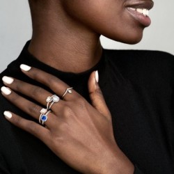 Blue Square Sparkle Halo Ring