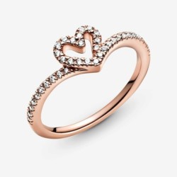 Sparkling Wishbone Heart Ring,Metal: Rose gold plated