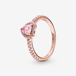 Sparkling Pink Heart Wishbone Ring Set