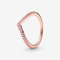 Sparkling Pink Heart Wishbone Ring Set