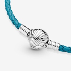 Pandora Moments Seashell Clasp Turquoise Braided Leather Bracelet