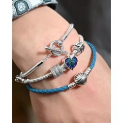 Pandora Moments Seashell Clasp Turquoise Braided Leather Bracelet