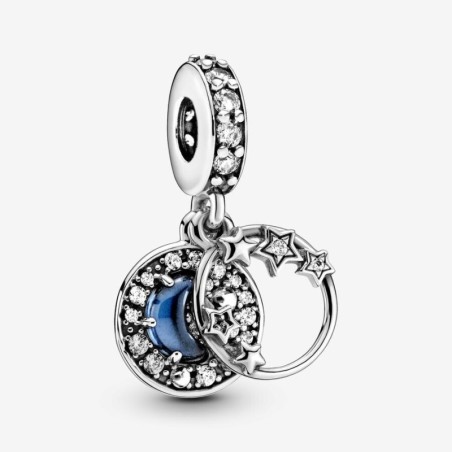 Blue Night Sky Crescent Moon & Stars Dangle Charm