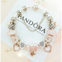 PANDORA S925 SNAKE CHAIN BRACELET WITH PINK LOVE