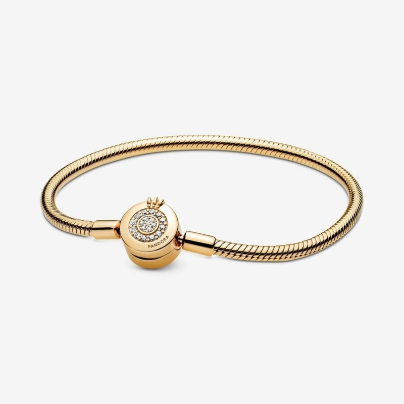 Pandora Moments Sparkling Crown O Snake Chain Bracelet,Gold plated