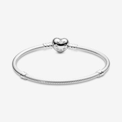 Pandora Moments Sparkling Heart Clasp Snake Chain Bracelet