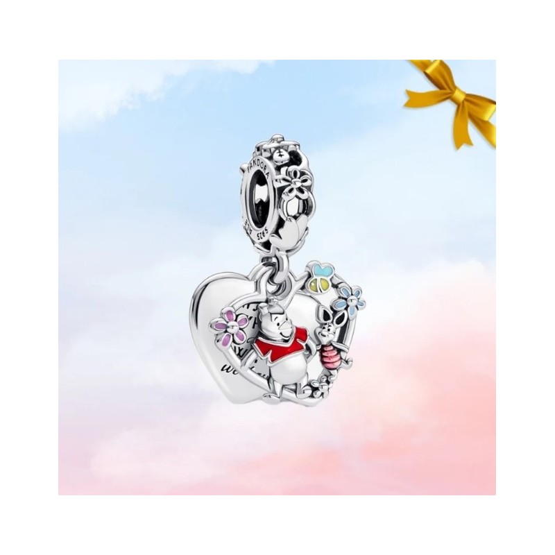 Winnie the Pooh  Piglet Double Dangle Charm Genuine 925 Sterling