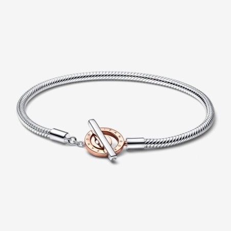 Pandora Moments Two-tone Logo T-Bar Snake Chain Bracelet