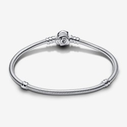 Pandora Moments Rose in Bloom Clasp Snake Chain Bracelet