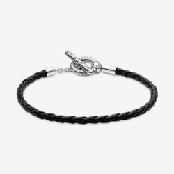 Pandora Moments Braided Leather T-bar Bracelet