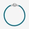 Pandora Moments Seashell Clasp Turquoise Braided Leather Bracelet