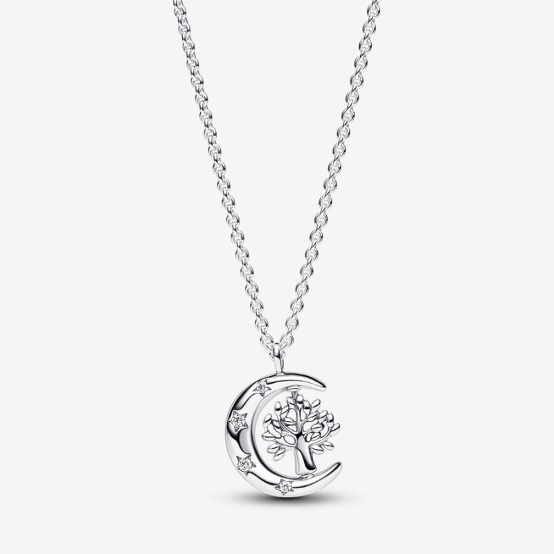 Moon & Spinning Tree Pendant Necklace