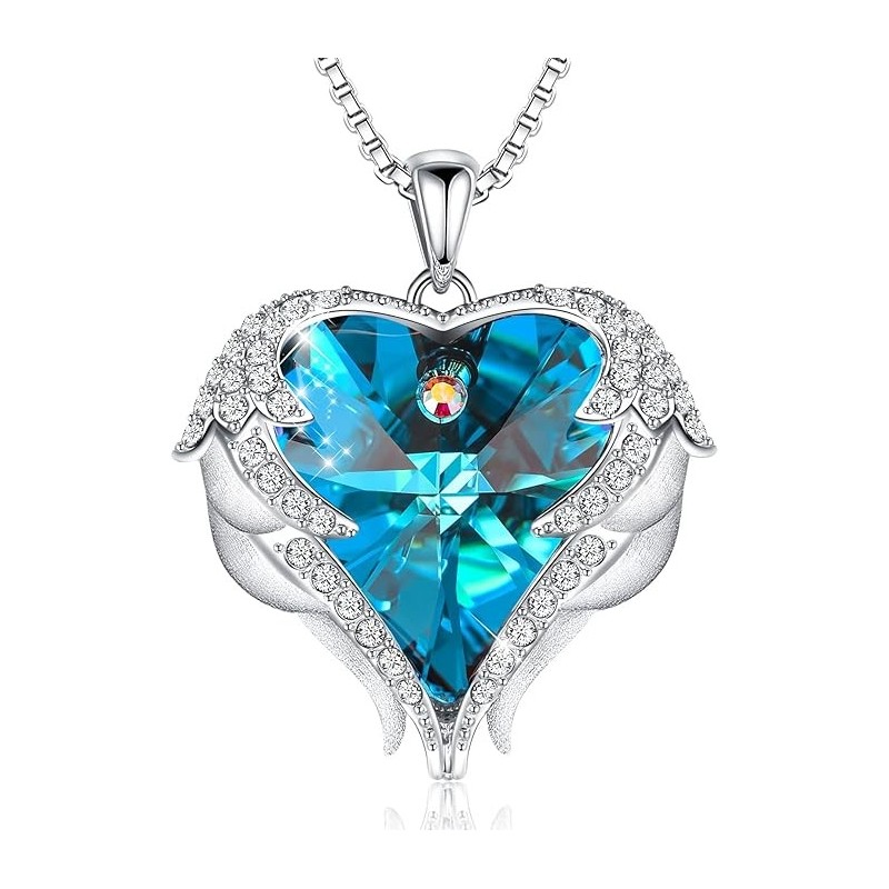 CDE Angel Wing Love Heart Birthstone Necklaces for women,blue