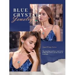 CDE Angel Wing Love Heart Birthstone Necklaces for women,blue