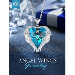 CDE Angel Wing Love Heart Birthstone Necklaces for women,blue