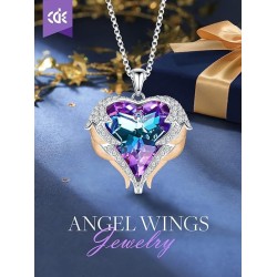 CDE Angel Wing Love Heart Birthstone Necklaces ，Gold Tone Necklaces