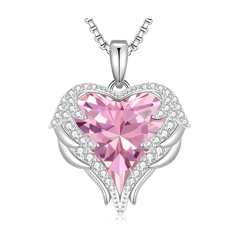 CDE Angel Wing Love Heart Birthstone Necklaces for Women