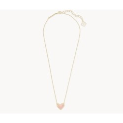 Ari Heart Gold Pendant Necklace in Rose Quartz