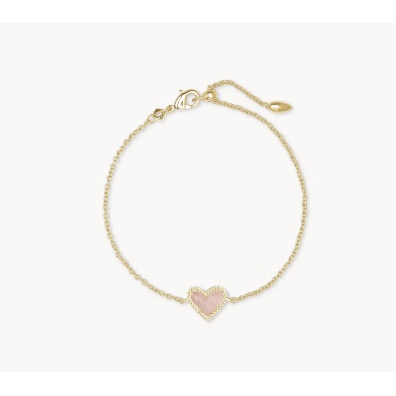 Ari Heart Gold Chain Bracelet in Rose Quartz