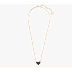 Ari Heart Gold Pendant Necklace in Black Drusy