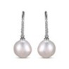 Cultured Pearl & White Lab-Created  Drop Earrings Sterling Silver