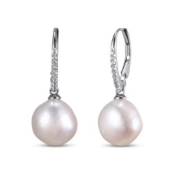 Cultured Pearl & White Lab-Created  Drop Earrings Sterling Silver