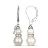 Cultured Pearl & White Lab-Created  Snowman Dangle Earrings Silver