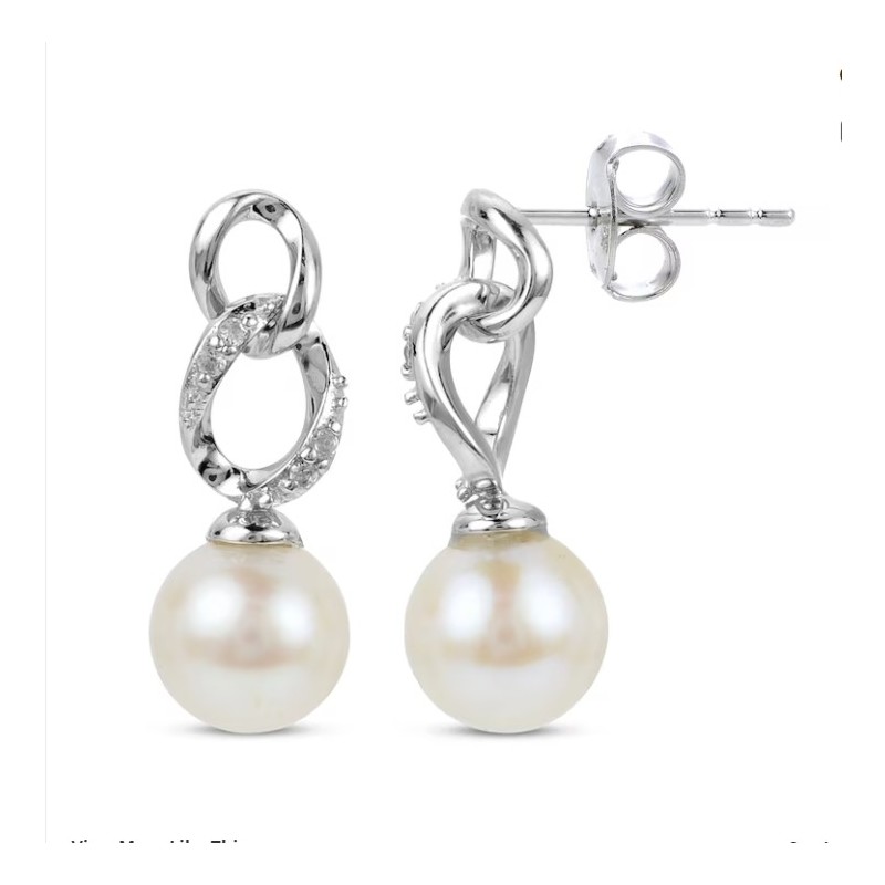 KAY White Cultured Pearl Link Drop Earrings Sterling Silver