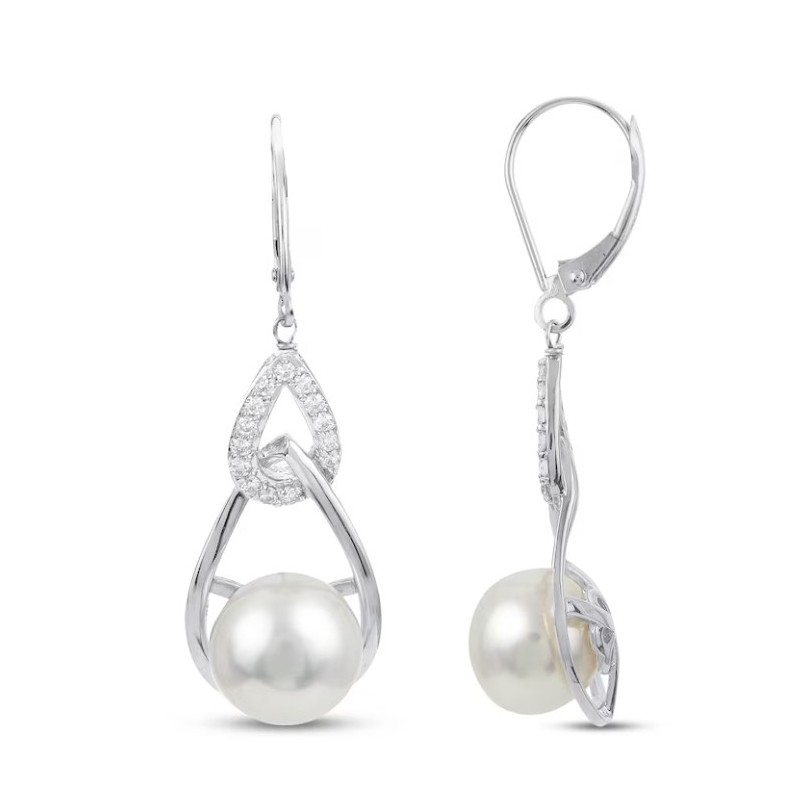 KAY-Cultured Pearl & White Raindrop Earrings Sterling Silver