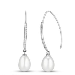 Cultured Pearl & White Lab-Created  Earrings Oval Sterling Silver