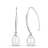 Cultured Pearl & White Lab-Created  Earrings Oval Sterling Silver