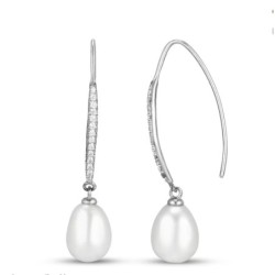 Cultured Pearl & White Lab-Created  Earrings Oval Sterling Silver