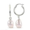 Baroque Cultured Pearl Dangle Hoop Earrings Sterling Silver