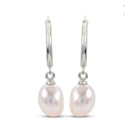 Baroque Cultured Pearl Dangle Hoop Earrings Sterling Silver