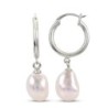 Baroque Cultured Pearl Dangle Hoop Earrings Sterling Silver