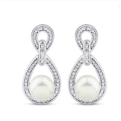 Cultured Pearl & White Sapphire Doorknocker Earrings Sterling Silver