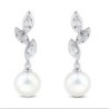 KAY Jewelry-Pearl & White Sapphire Leaf Earrings Sterling Silver