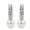 Cultured Pearl Chain Link Hoop Drop Earrings Sterling Silver