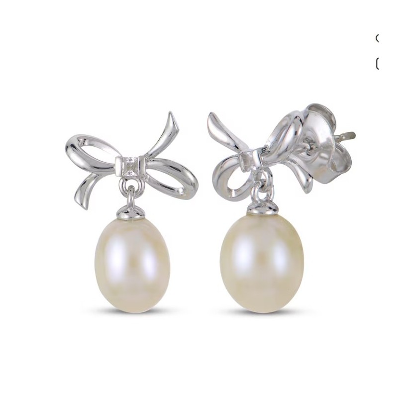 KAY Jewelry Cultured Pearl & White Bow Dangle Earrings