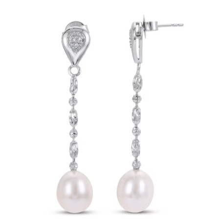 KAY-Cultured Pearl & White Topaz Dangle Earrings Sterling Silver