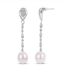 KAY-Cultured Pearl & White Topaz Dangle Earrings Sterling Silver